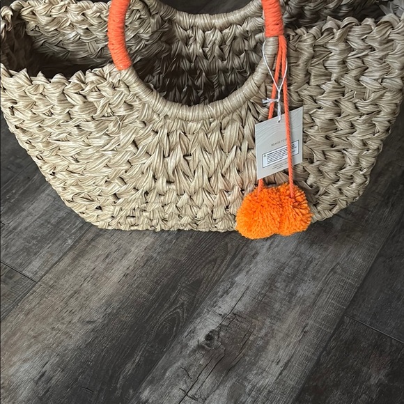 Stylish Tan Tote Bag with Orange Accents - Picture 2 of 3